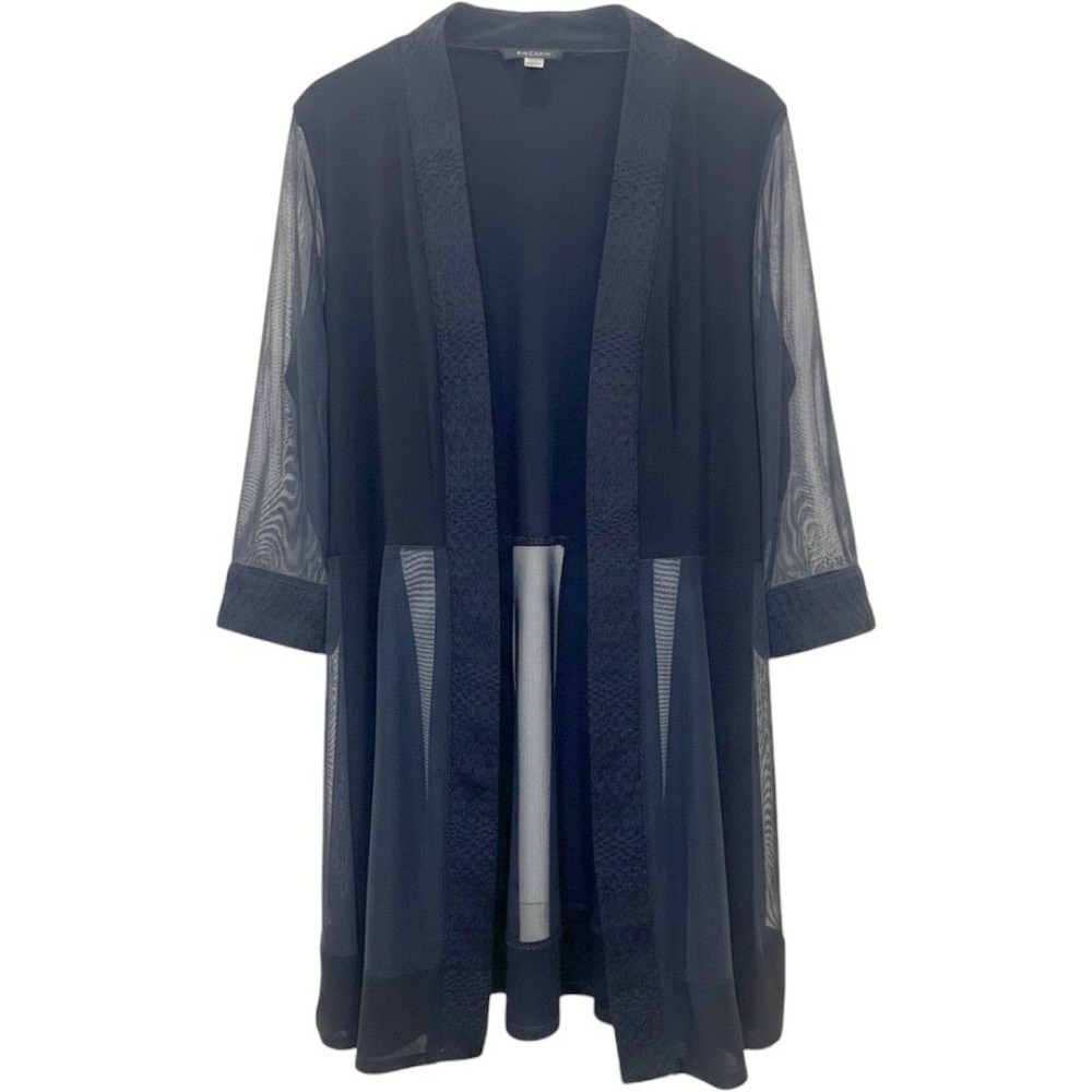 R&M Richards Navy Blue Sheer Mesh Sleeve Open Front Duster Jacket Size 14